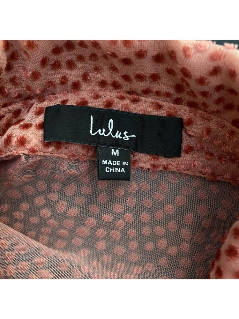 Lulus Top M Positive Influences Pink Dotted Long Sleeve Button Up Flocked Sheer - Picture 11 of 16